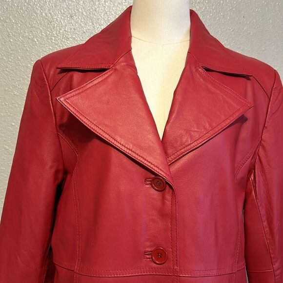 Excelled collection burgundy women’s leather pencil coat size L - Picture 2 of 13